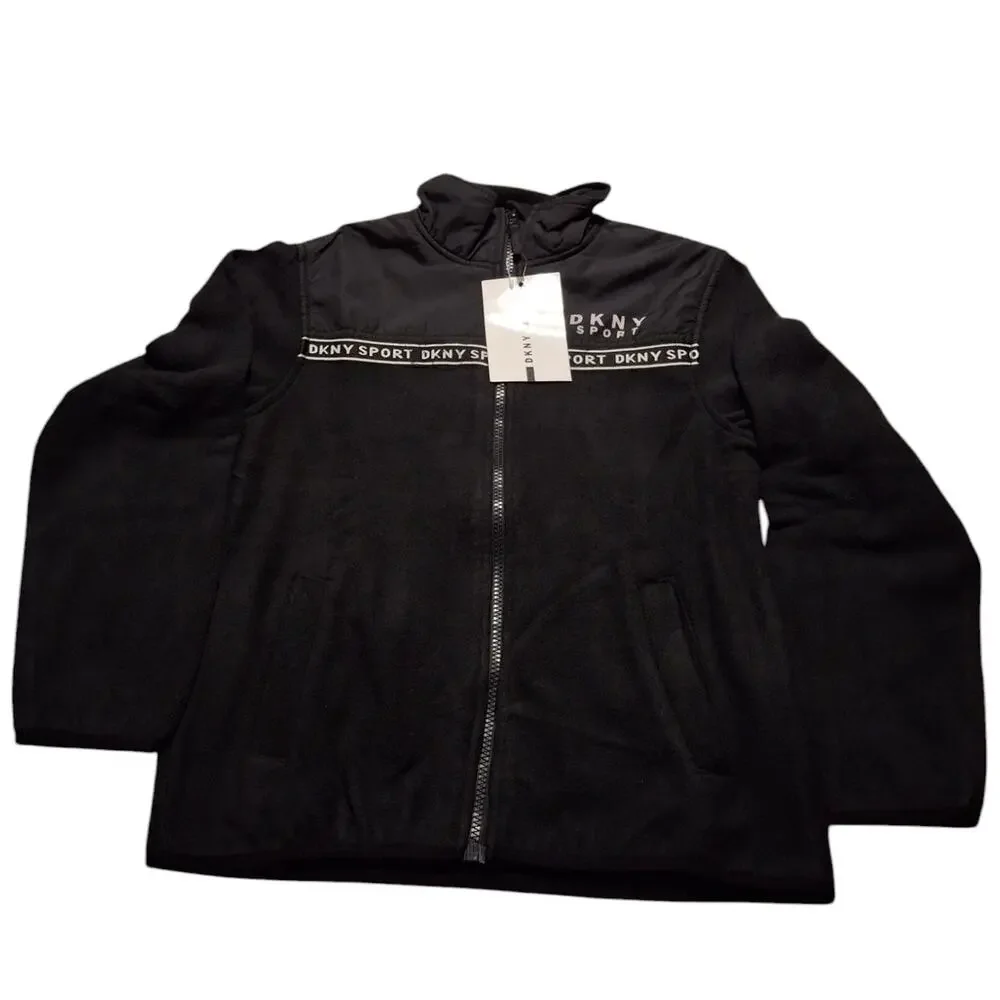 DKNY Sport Boys Medium 10-12 Fleece Zip Jacket Black Full Zip NWT Outerwear